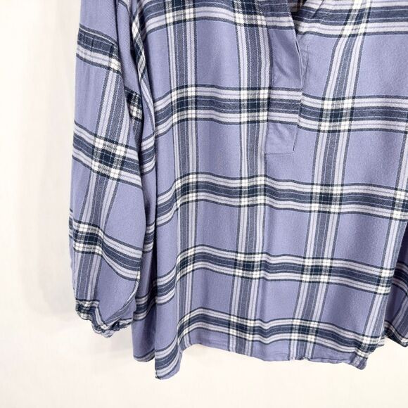 Lane Bryant Plus Size 22 24 Top Plaid Blue Soft Bishop Sleeve V Neck‎ 493 - Picture 4 of 9